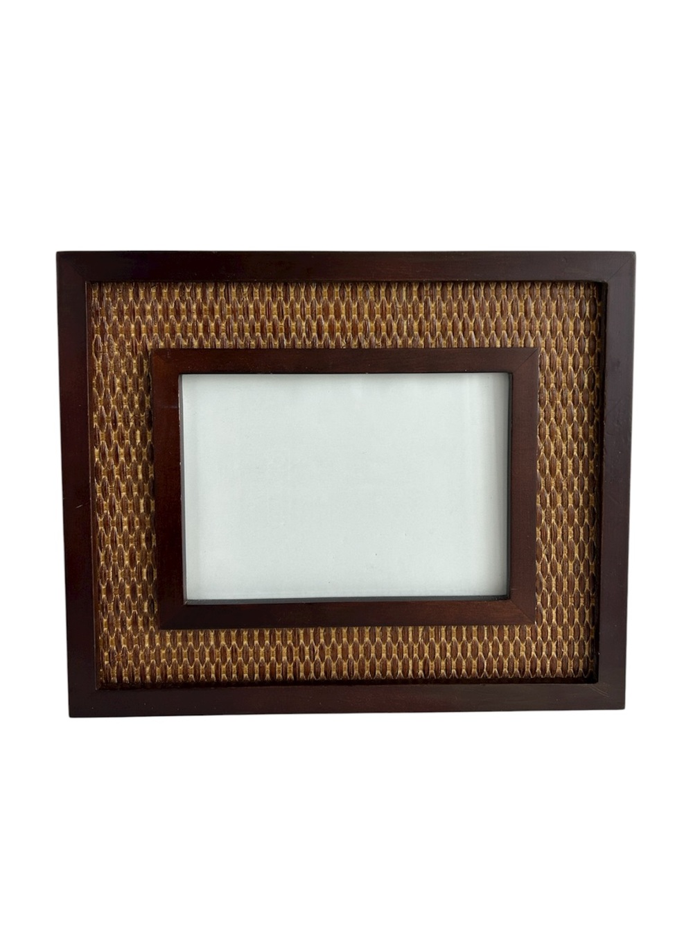 Brown Wooden Earthy Textured Photo Frame‎ Rattan Basketweave Inlay